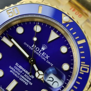 Replica Rolex Submariner Blue Dial Blue Bezel Gold Oyster Brcelet