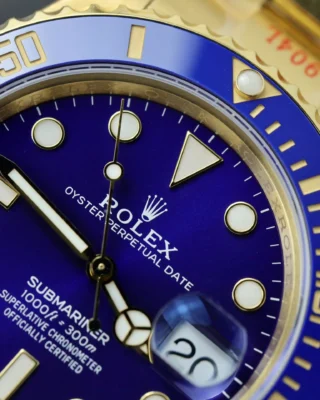 Replica Rolex Submariner Blue Dial Blue Bezel Gold Oyster Brcelet