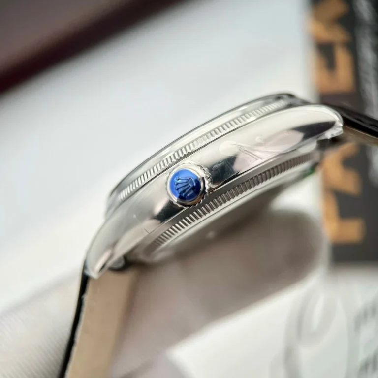 Replica Rolex Cellini Black Dial Steel Case Black Leather Strap