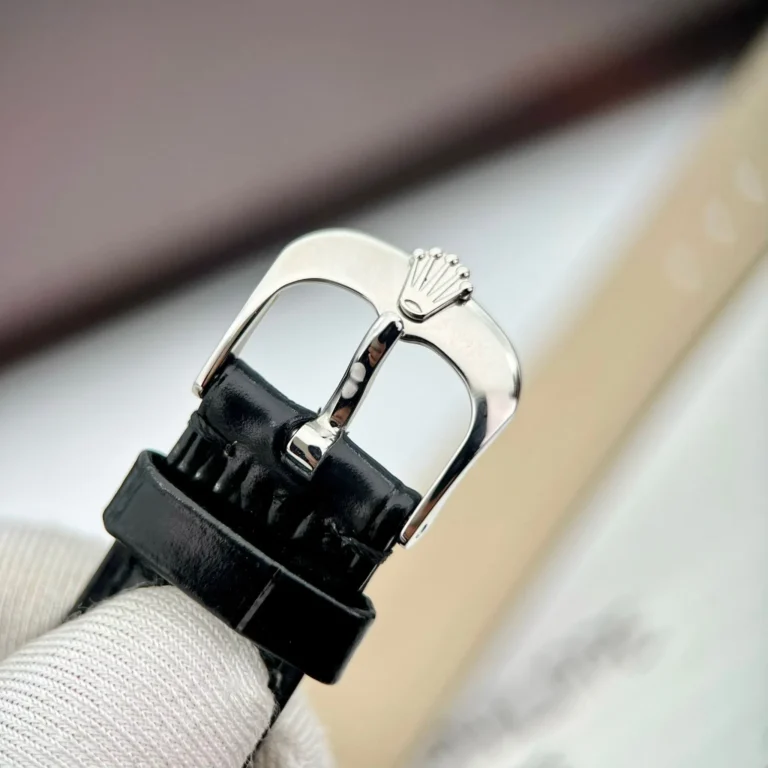 Replica Rolex Cellini Black Dial Steel Case Black Leather Strap