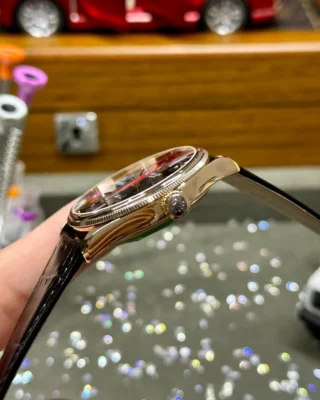 Replica Rolex Cellini Black Dial Gold Case Black Leather Strap