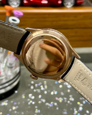 Replica Rolex Cellini Black Dial Gold Case Black Leather Strap