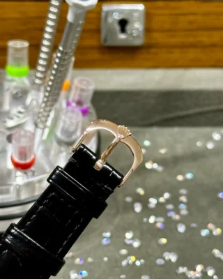 Replica Rolex Cellini Black Dial Gold Case Black Leather Strap