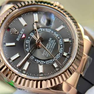 Replica Rolex Sky-Dweller Black Dial Rose Gold Case Oysterflex Bracelet