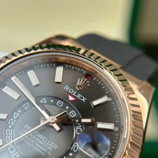 Replica Rolex Sky-Dweller Black Dial Rose Gold Case Oysterflex Bracelet