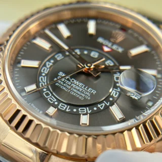 Replica Rolex Sky-Dweller Black Dial Rose Gold Case Oysterflex Bracelet
