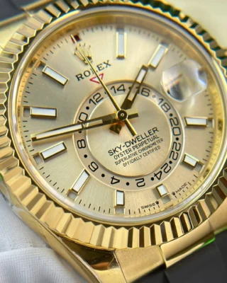 Replica Rolex Sky-Dweller Gold Dial Gold Case Oysterflex Bracelet