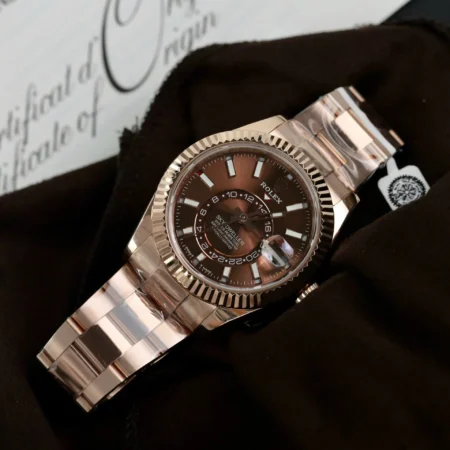 Replica Rolex Sky-Dweller Rose Gold Chocolate Dial Oyster Bracelet