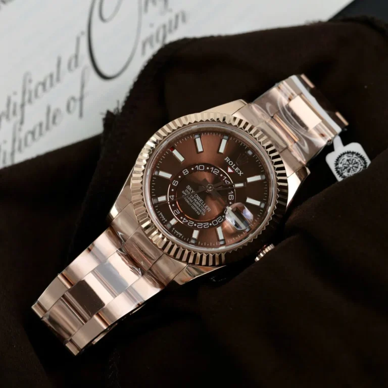 Replica Rolex Sky-Dweller Rose Gold Chocolate Dial Oyster Bracelet
