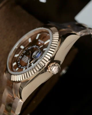 Replica Rolex Sky-Dweller Rose Gold Chocolate Dial Oyster Bracelet