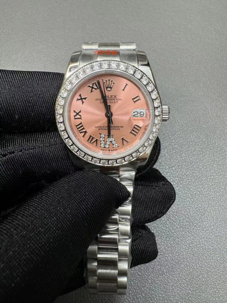Replica Rolex Datejust Pink set with diamonds Dial 278384RBR Perspective View