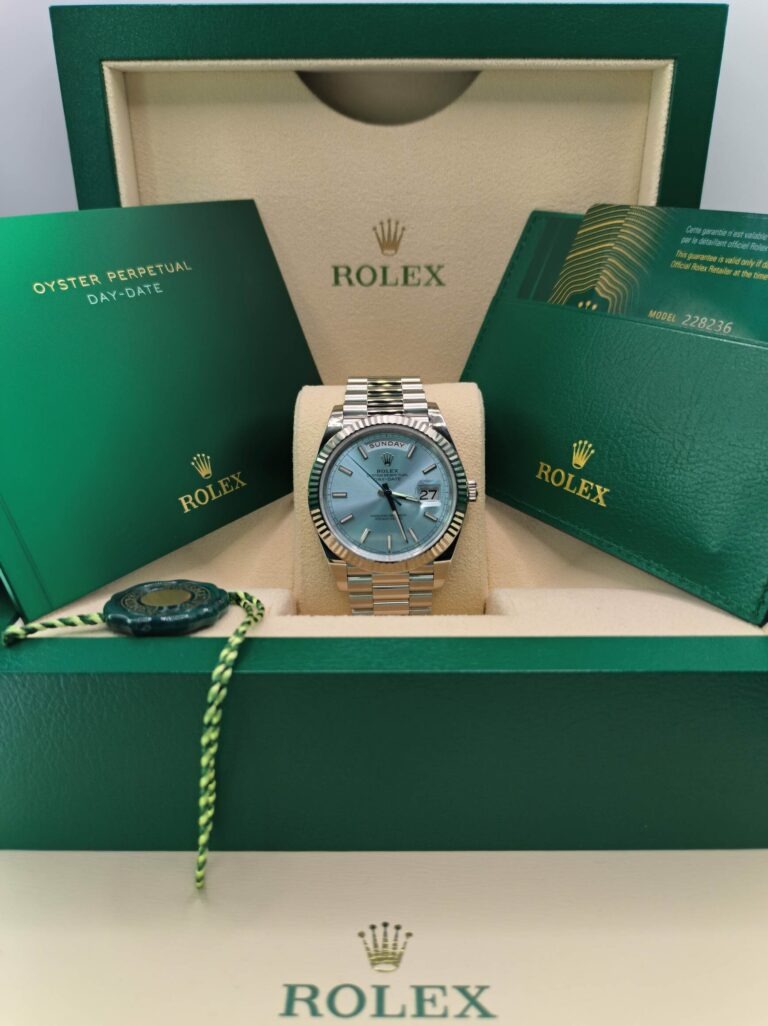 Superclone Rolex Day-Date Ice blue Dial 228236 Perspective View