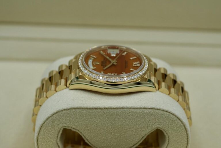 Superclone Rolex Day-Date Carnelian Dial 128348RBR Angle Detail