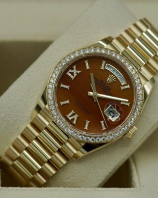 Superclone Rolex Day-Date Carnelian Dial 128348RBR Close-Up Focus
