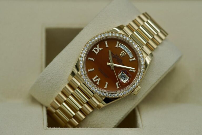 Superclone Rolex Day-Date Carnelian Dial 128348RBR Close-Up Focus