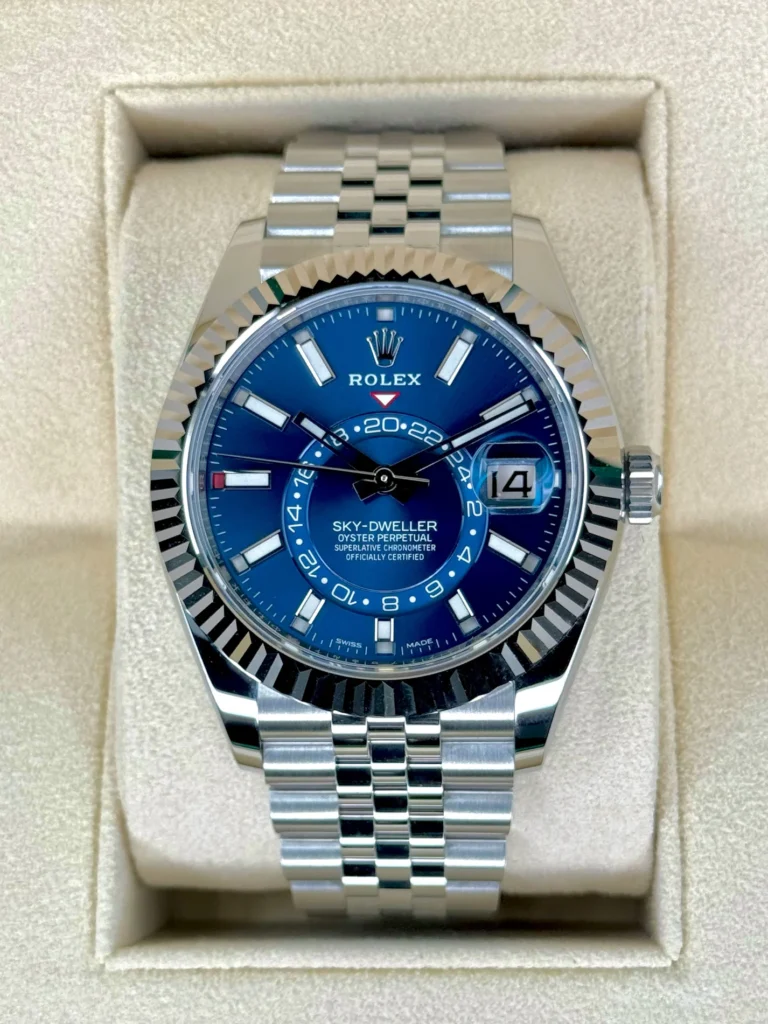 Superclone Rolex Sky-Dweller Bright blue Dial 336934 Jubilee Perspective View