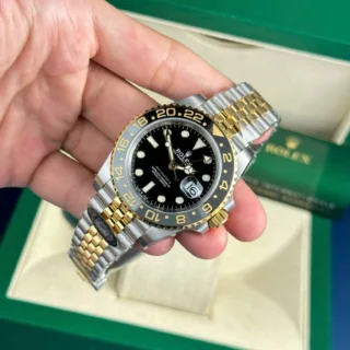 Replica Rolex GMT Master II Zombie Black Dial Black and Gray Bezel Two Toned Jubilee Bracelet