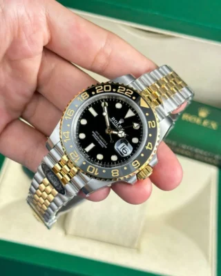 Replica Rolex GMT Master II Zombie Black Dial Black and Gray Bezel Two Toned Jubilee Bracelet