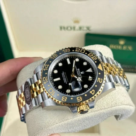 Replica Rolex GMT Master II Zombie Black Dial Black and Gray Bezel Two Toned Jubilee Bracelet