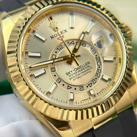 Replica Rolex Sky-Dweller Champagne Dial Gold Case Oysterflex Bracelet