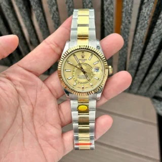 Replica Rolex Sky-Dweller Champagne dial Two Toned Oyster Bracelet