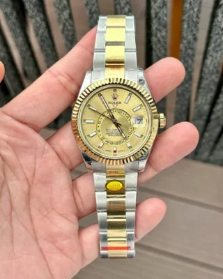 Replica Rolex Sky-Dweller Champagne dial Two Toned Oyster Bracelet