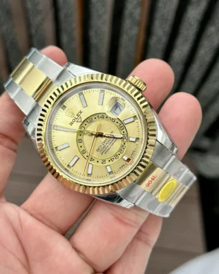 Replica Rolex Sky-Dweller Champagne dial Two Toned Oyster