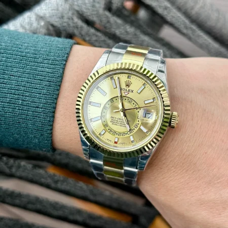 Replica Rolex Sky-Dweller Champagne dial Two Toned Oyster