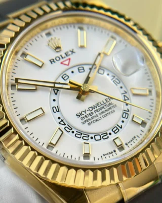Replica Rolex Sky-Dweller White Dial Gold Case Oysterflex Bracelet