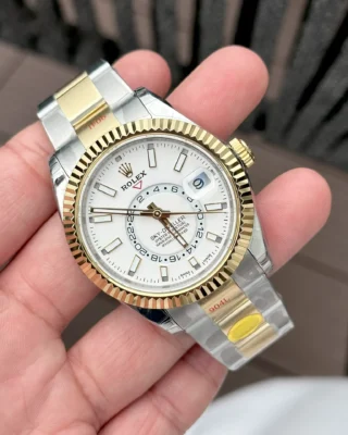 Replica Rolex Sky-Dweller White Dial Gold Case Two Tone Oyster Bracelet