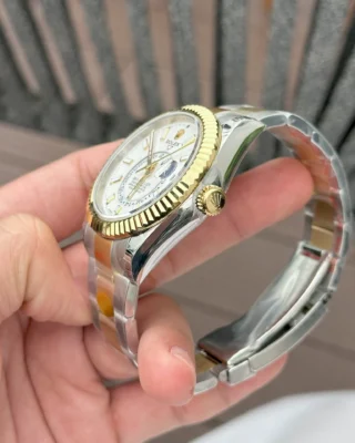 Replica Rolex Sky-Dweller White Dial Gold Case Two Tone Oyster Bracelet