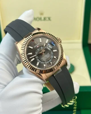 Replica Rolex Sky-Dweller Rose gold Case Slate Dial Oysterflex Bracelet