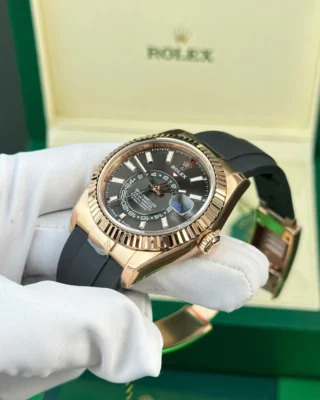 Replica Rolex Sky-Dweller Rose gold Case Slate Dial Oysterflex Bracelet