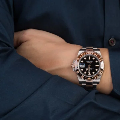 Replica Rolex GMT-Master Black Dial 126711CHNR Root Beer Close-Up Focus