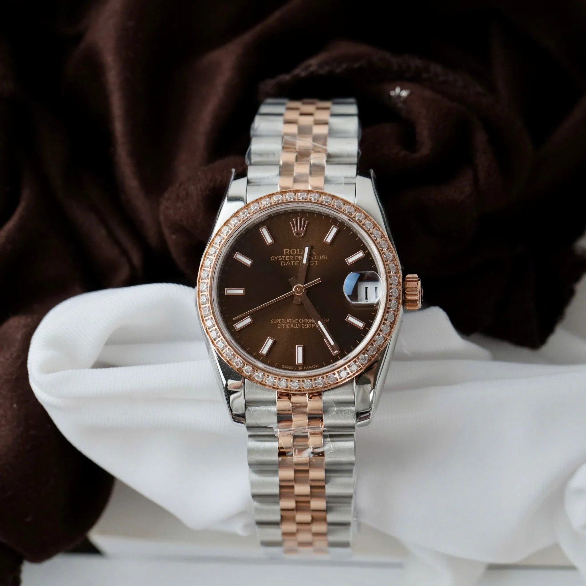 Replica Rolex Datejust Chocolate Dial Fluted Bezel Jubilee Bracelet