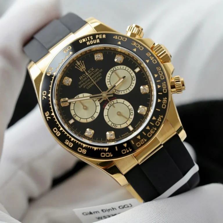 Rolex Daytona Black Dial Black Bezel Golden Case Oysterflex Bracelet