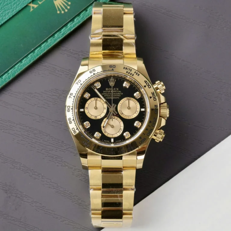 Replica Rolex Daytona Black Dial Gold Case Gold Oyster Bracelet