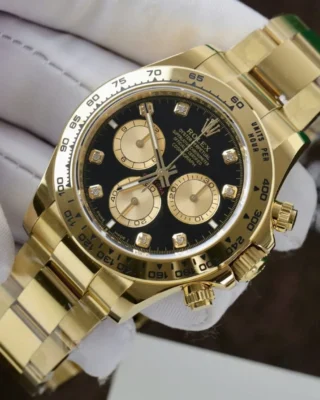 Replica Rolex Daytona Black Dial Gold Case Gold Oyster Bracelet