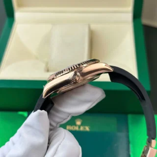 Replica Rolex Sky Dweller Chocolate Dial Rose Gold Case Oysterflex Bracelet