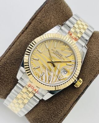 Replica Rolex Datejust Gold Palm Motif Dial 126233 Angle Detail
