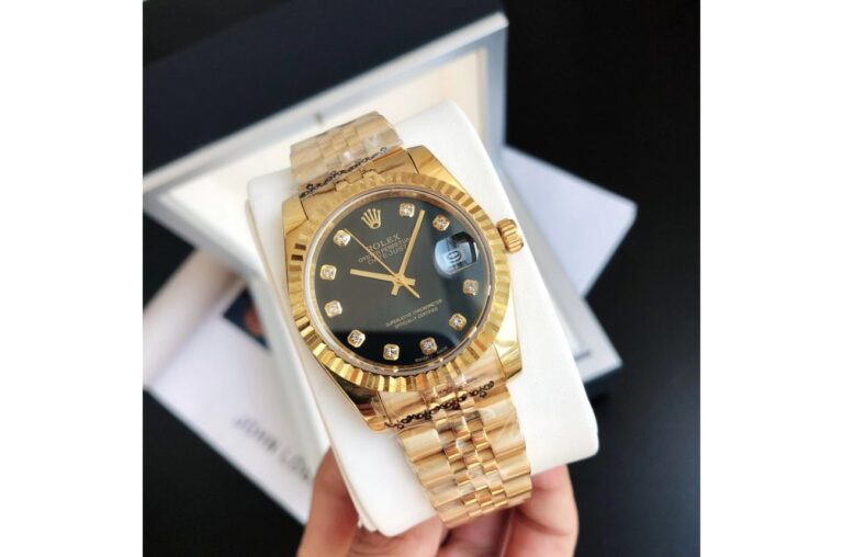 Replica Rolex Datejust RG/RG Jub Black/Dial Perspective View