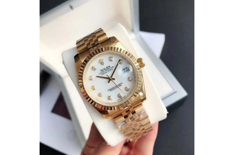 Replica Rolex Datejust RG/RG Jub White/Dial Perspective View