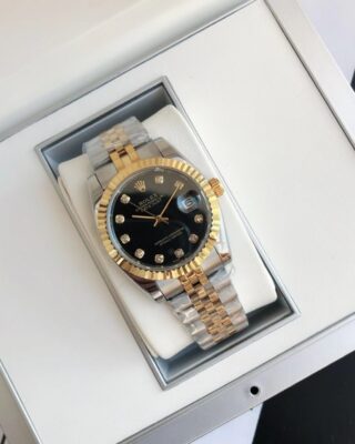 Replica Rolex Datejust RG/SS Jub Black/Dia Angle Detail