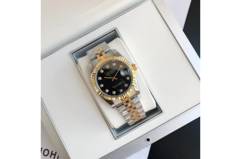 Replica Rolex Datejust RG/SS Jub Black/Dia Angle Detail