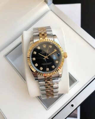 Replica Rolex Datejust RG/SS Jub Black/Dia Close-Up Focus