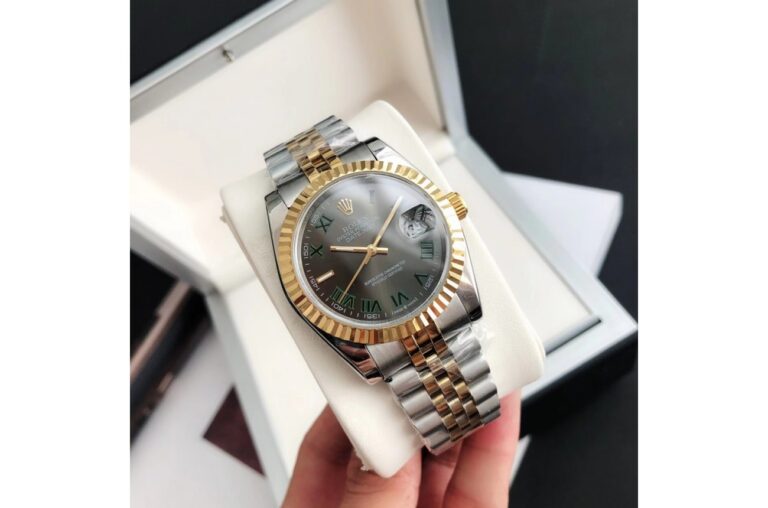 Replica Rolex Datejust RG/SS Jub Grey/Rmn Perspective View