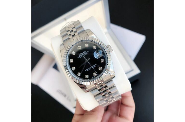 Replica Rolex Datejust SS/SS Jub Black/Dial Perspective View