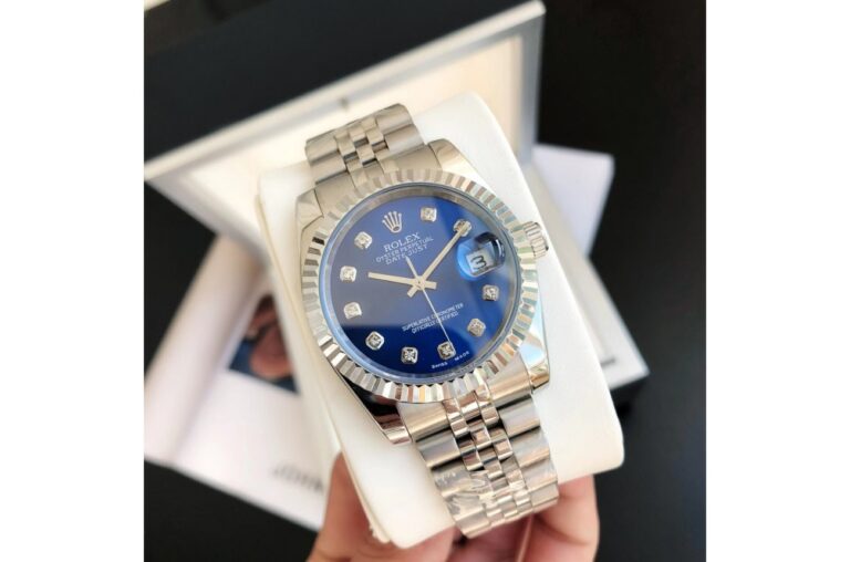 Replica Rolex Datejust SS/SS Jub Blue/Dial Perspective View