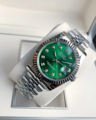 Replica Rolex Datejust SS/SS Jub Green/Dia Angle Detail