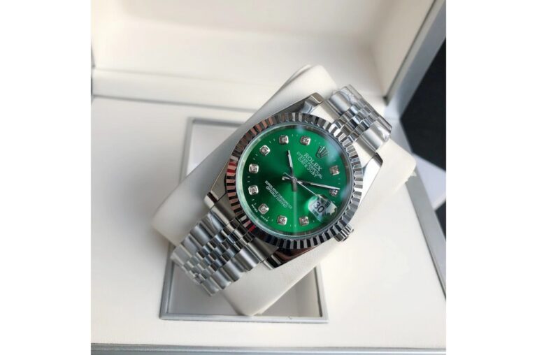 Replica Rolex Datejust SS/SS Jub Green/Dia Angle Detail